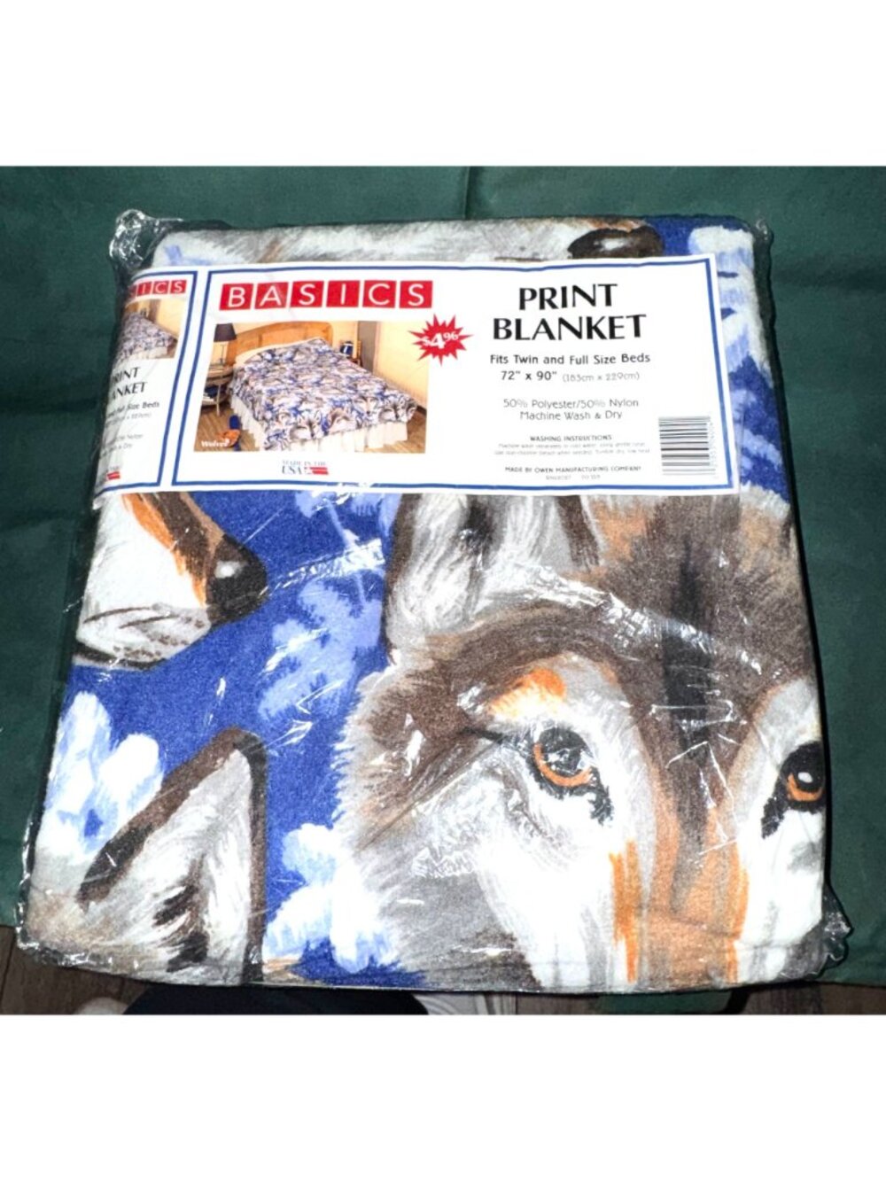 Basics Wolf Print Blanket Twin/Full Size 72"x90"